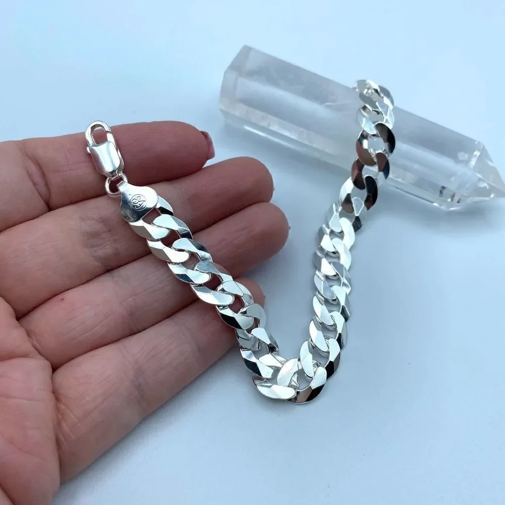 Flat Curb Sterling Silver Bracelet 250 gauge Unisex